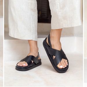 Liberté Leather Capri Sandal in Black (NWT)